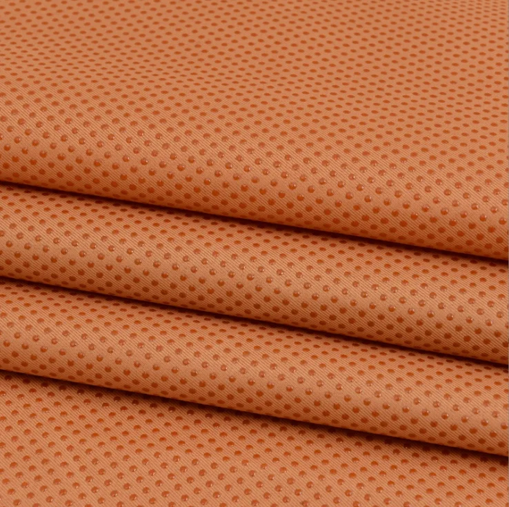 100% полиэстер, нервущийся, 110GSM Woven PVC/силиконовый гель пунктирной линии анти-скольжения Ткань
