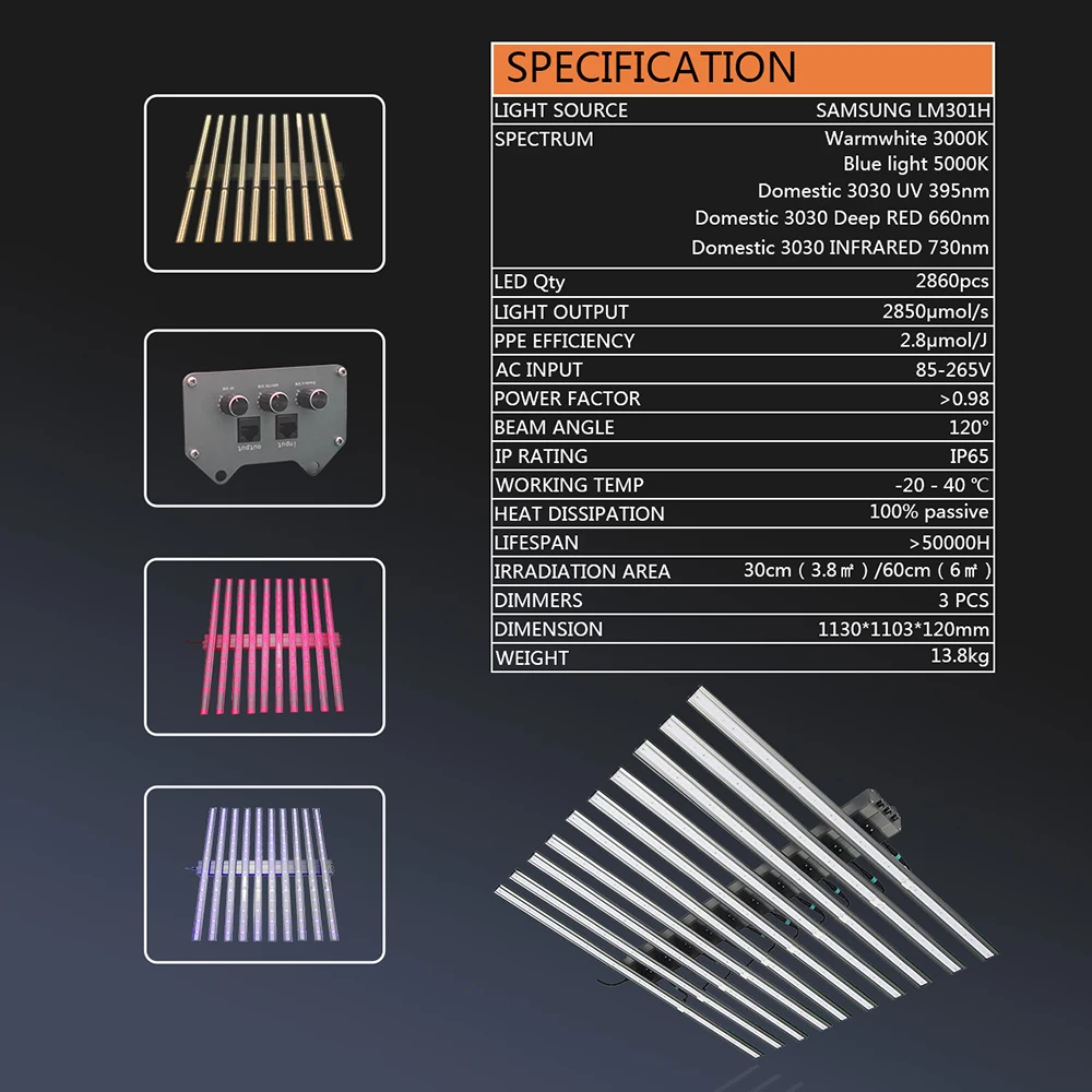 Horticulture Greenhouse Dimmable Samsung Lm301H Lm301B Full Spectrum Indoor Led Plant Grow Lamp Light Bar With UV IR