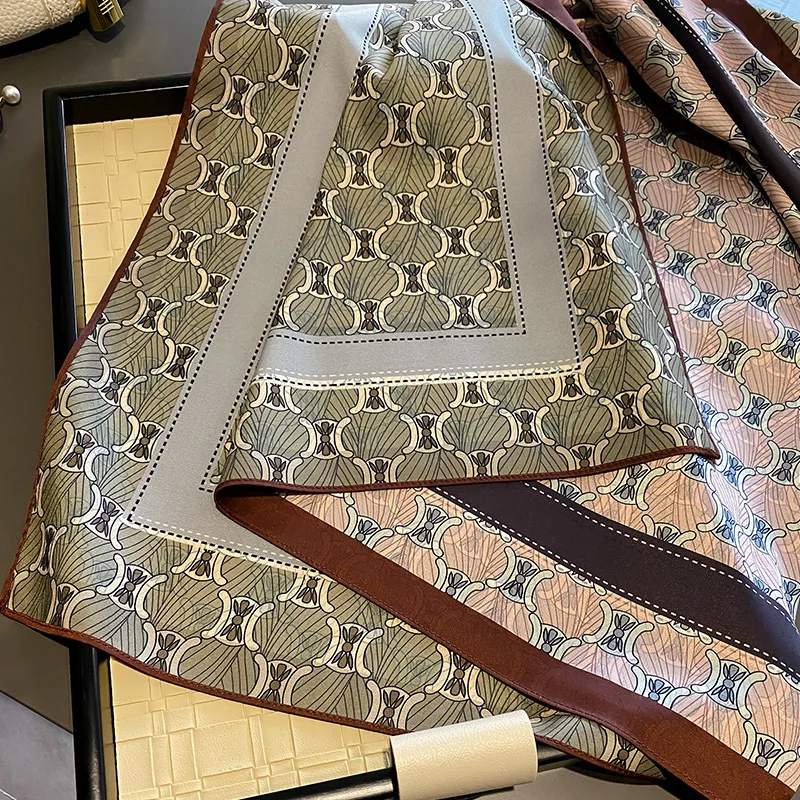 90cm Twill Silk Scarf Shawl Luxury Brand Belts Saddles Print Square Scarf Women Hijabs Bandana Foulard Neckerchief Head Scarves