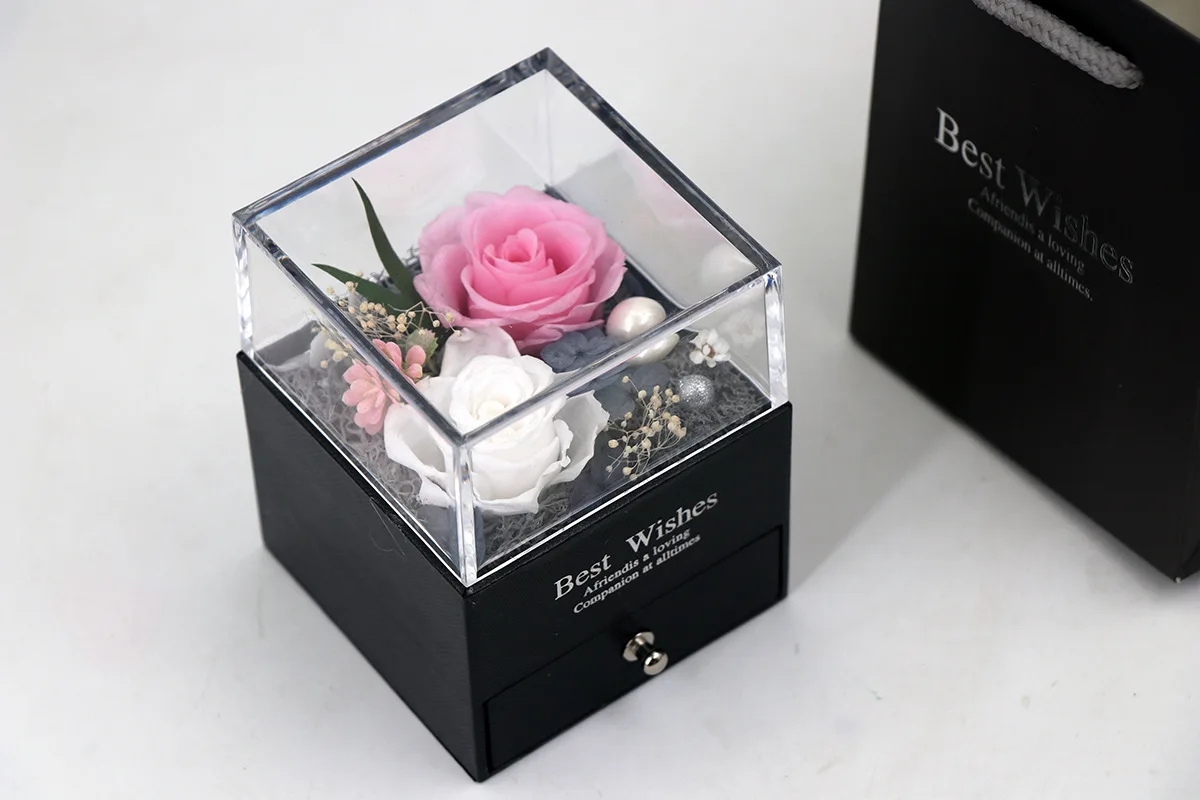 Mothers Day Valentines Lover Gifts Preserved Rose Heart Valentines Day I Love You Necklace Gift Flower Boxes