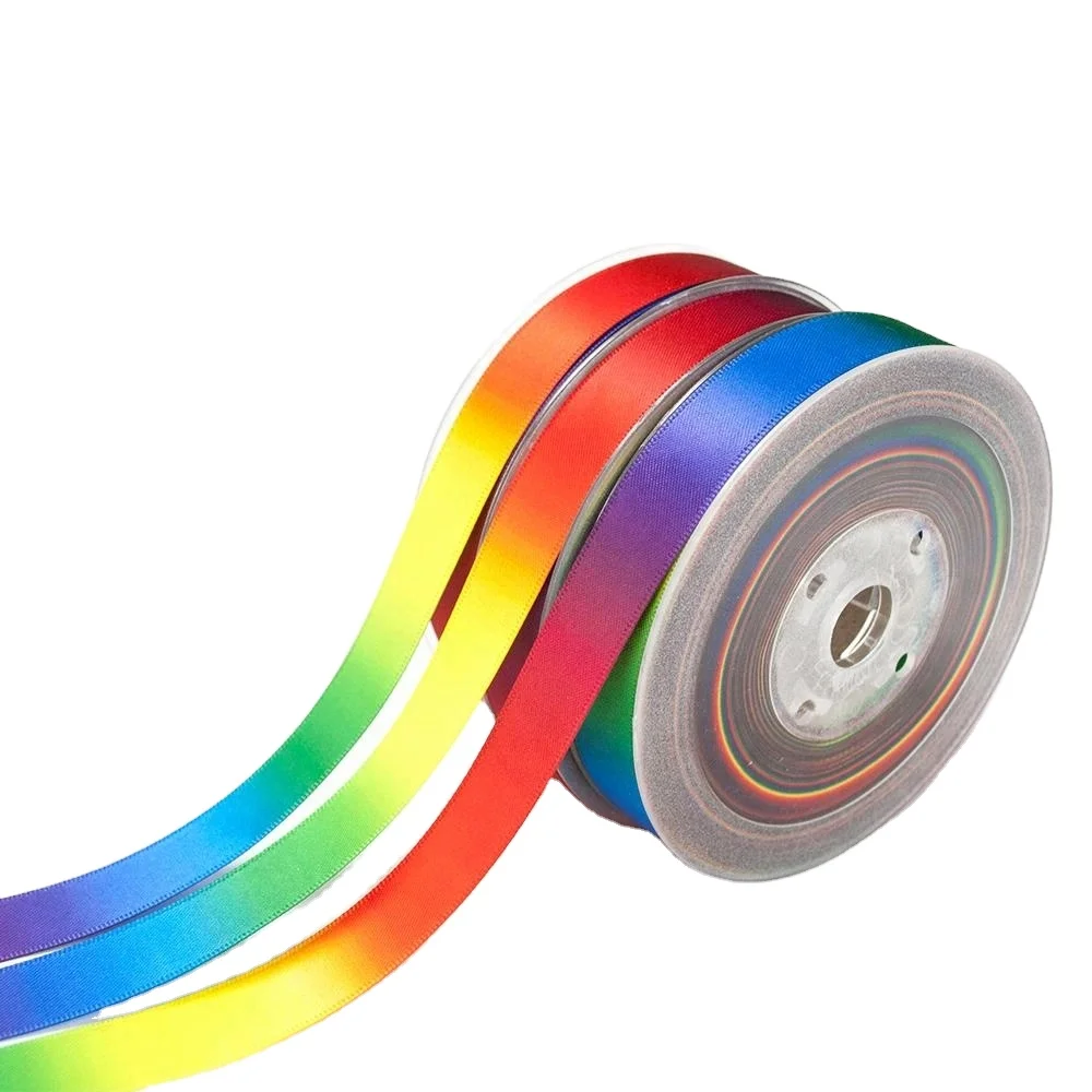 100% Polyester Heat-Transfer Printing Double Sided Satin Rainbow Ribbon