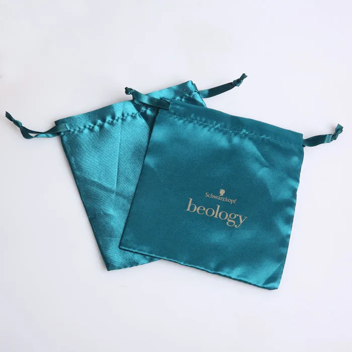 High quality custom logo pink gold wholesale candy jewelry satin drawstring pouch heat transfer printing jewelry pouch