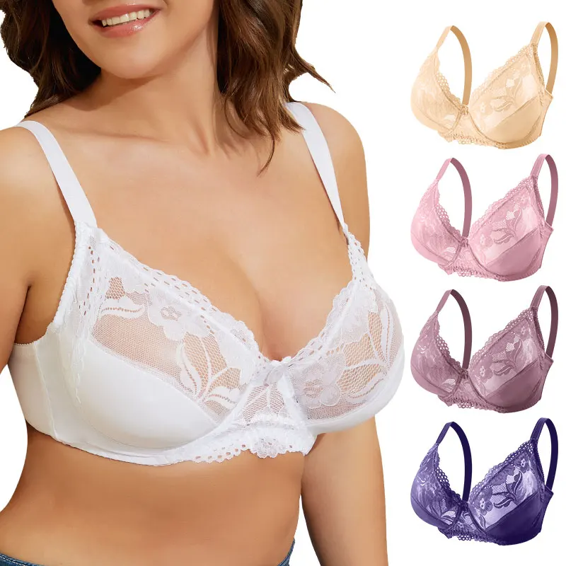 Comfortable Push Up Lace Bra Underwear Breathable Big Breast E F Cup Soutien-gorge Taille Plus Size Bra For Fat Women
