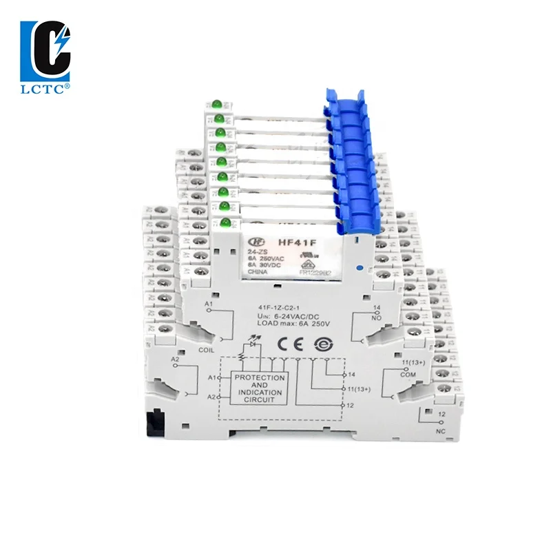Interface slim relay setSPLC 6.2mm thickness din-rail 6 A relay socket  slim din rail slim relay HF41F-024-Z