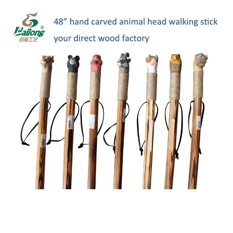 122cm hand carved head outdoor animal wooden walking sticks