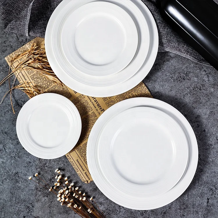 
durable round white embossed plate for wedding party hotel restaurant home use 