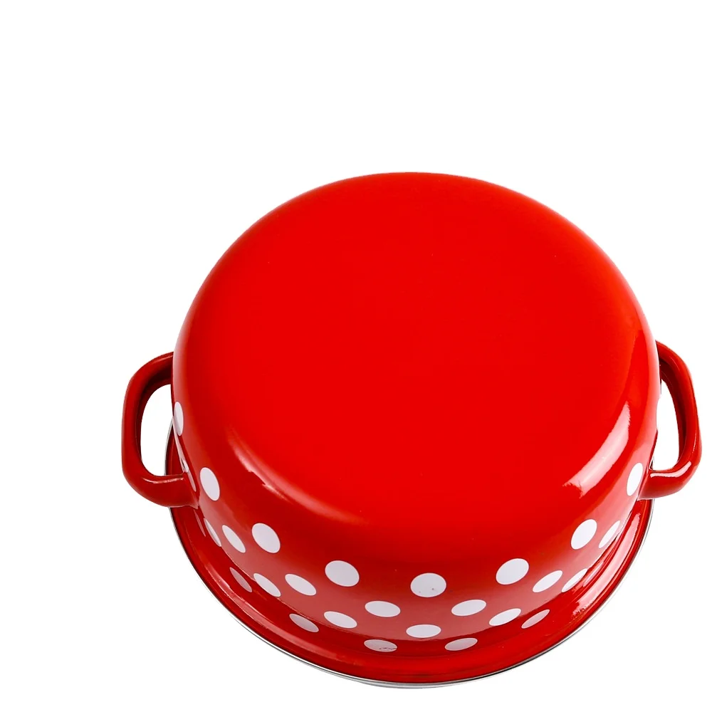 Enamel pot 3pcs set red with white dots soup pot for electric ceramic stove