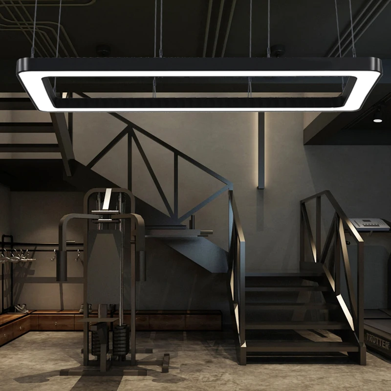 Modern Simple Rectangle LED Linear Chandelier Light 0-10V Dimming Silver Finish Plastic Material Living Room Bulb Included