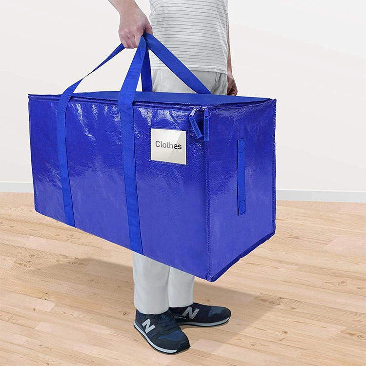 Extra Large Thick oversized PP woven shopping storage moving bag with strong handle and zipper for travel