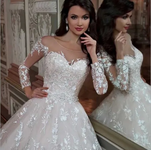 SUNNY Long Train Mid Waist Long Sleeved Wedding Dress Bohemian Wedding Dresses