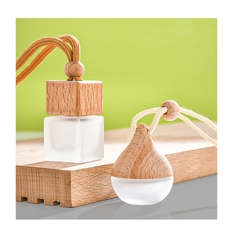 Cylinder Hanging Car Perfume Fragrance Air Freshener 8ml Glass Bottles Diffuser Bottle String Wooden Lids