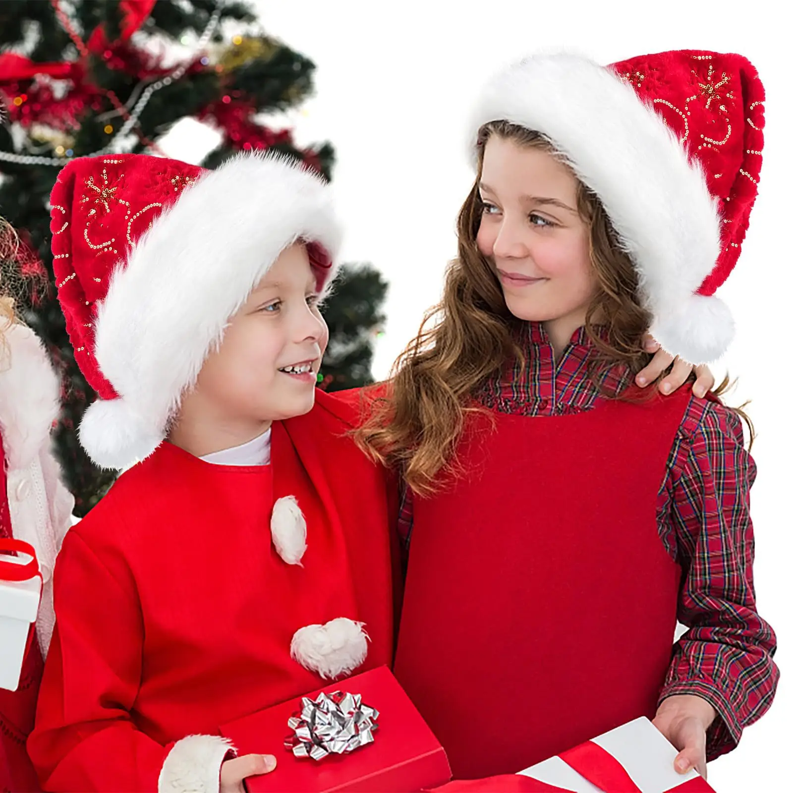 High texture Santa hat Sequin decorative  embroidered santa claus hat Christmas party dress up santa hat christmas