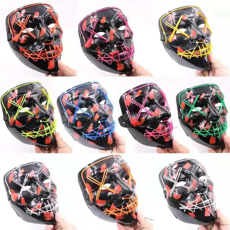 Factory Wholesale Led Light Up Black Halloween Scary Face Mask Masquerade Cosplay for Men Women Kids