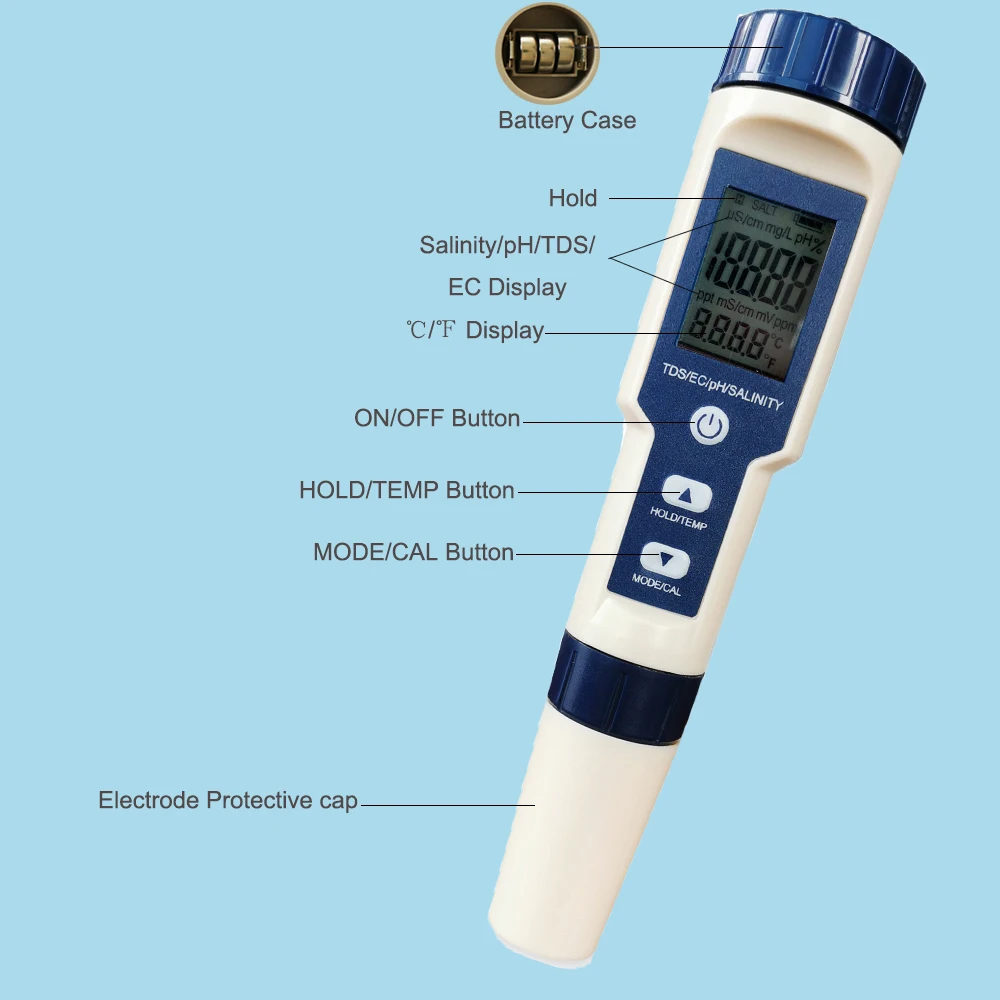 Измеритель соли и воды, тестер 6 в 1, измеритель ph, портативный салинометр