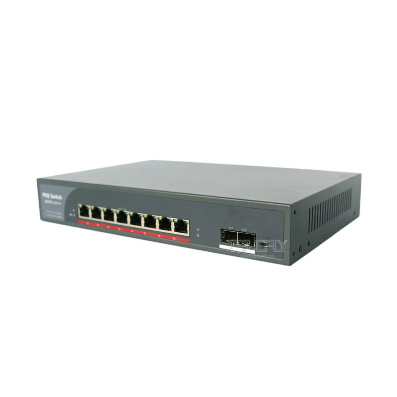 150W Total Power 2-Port Gigabit SFP Poe Switch with 8 Poe Ports