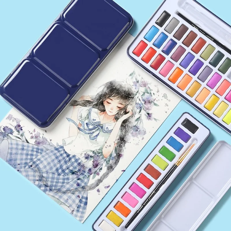 Painting Travel Pigment Artist Professional Portable Solid Watercolor Paint Set 12 Colors Solid Watercolor Paints