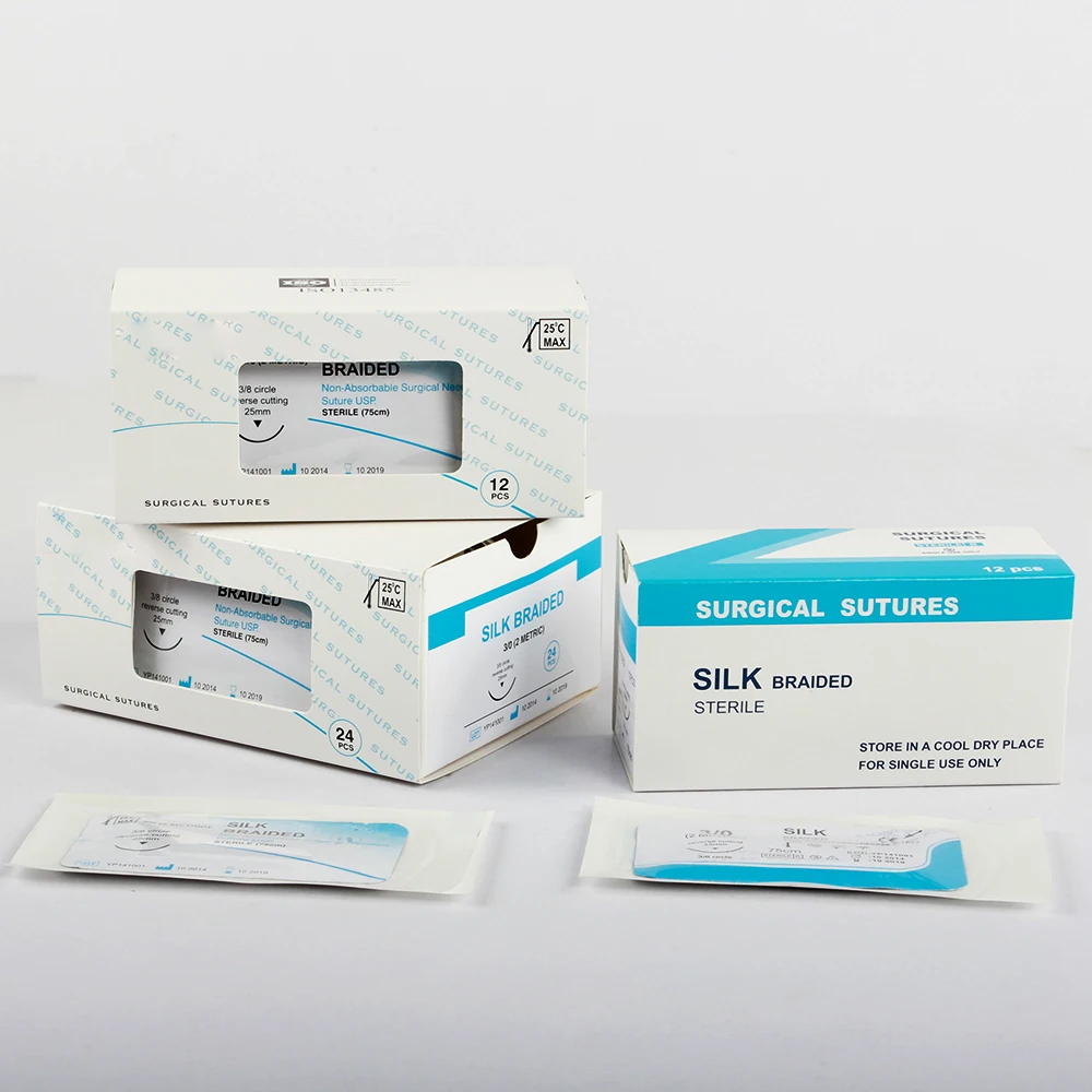 Disposable Surgical Silk Absorbable Polyglactin Pga Material Polyglycolic Acid Surgical Suture Thread With Needles