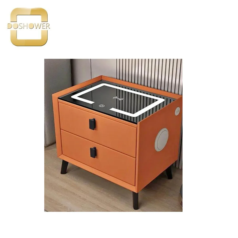 Bedroom Smart Bedside Table with 3 Drawers USB Three-Color Light  of Wireless Fingerprint Lock