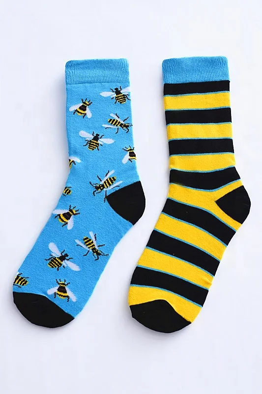 Wholesale Novelty Watermelon Leopard Bee Patterned Socks Men Trendy Cotton Mismatch Socks