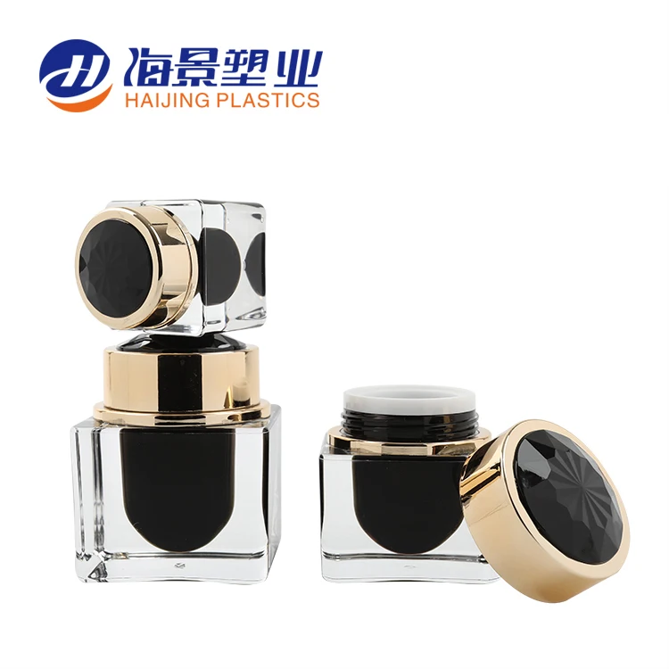 Skin Care Packaging Face Cream Container Acrylic Cosmetic Jar Black New Square 15g 30g 50g ABS Honey Plastic Luxury Jar 3000pcs