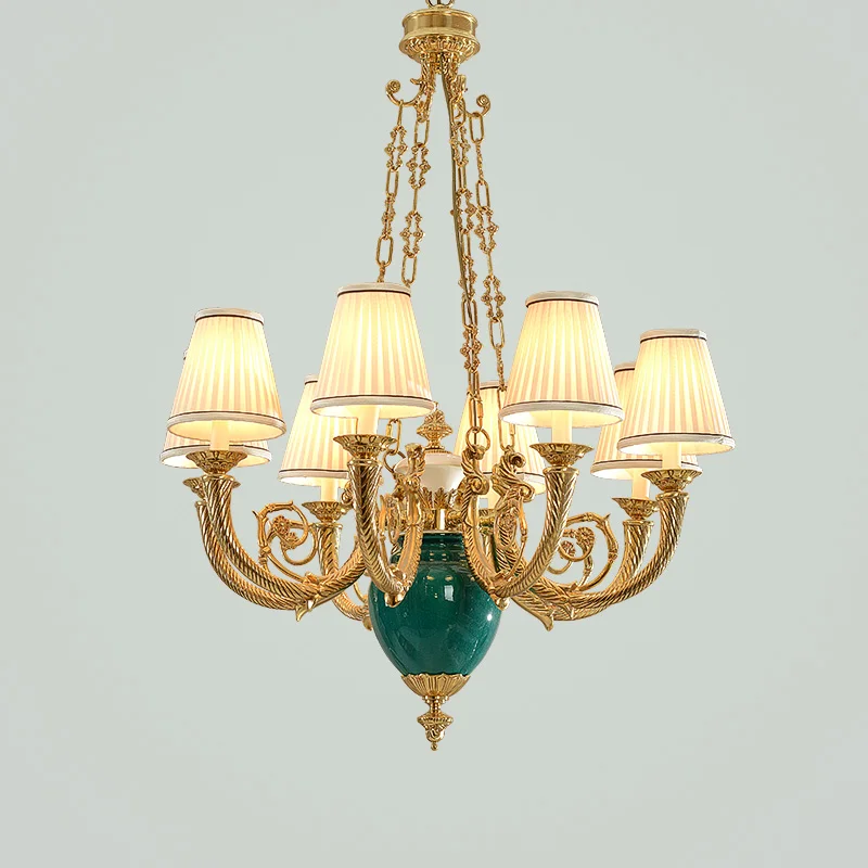 Oil Sealing and brushing brown hotel lightings brass porcelain noble led lamp with artificial design chandelier pendant light