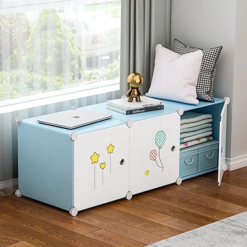 Wardrobe bay window cabinet storage cabinet living room economic multi-functional 3 cubes plastic storage cabinet
