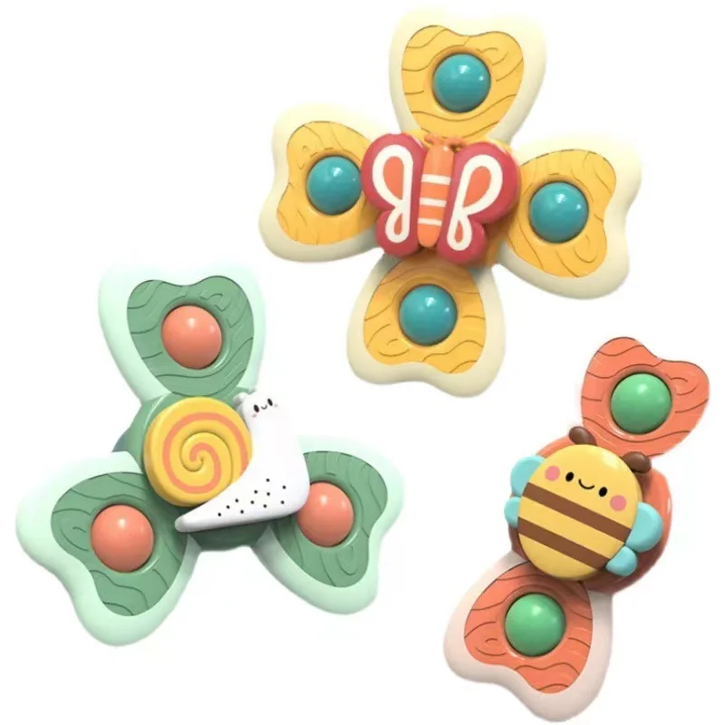 3PCS Silicone Baby Bath Touch Sensory Fidget Squeeze Toy Set Cute  Suction Cup Spinner Toy for Toddler