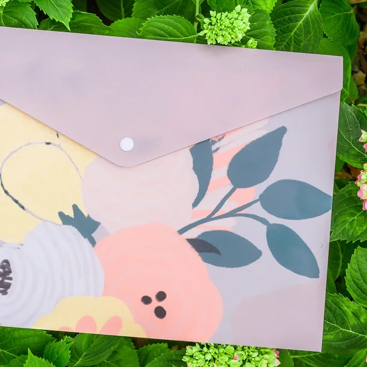 A4 custom PP plastic file bags document wallet file envelope folder with snap button for document stationery tools organization