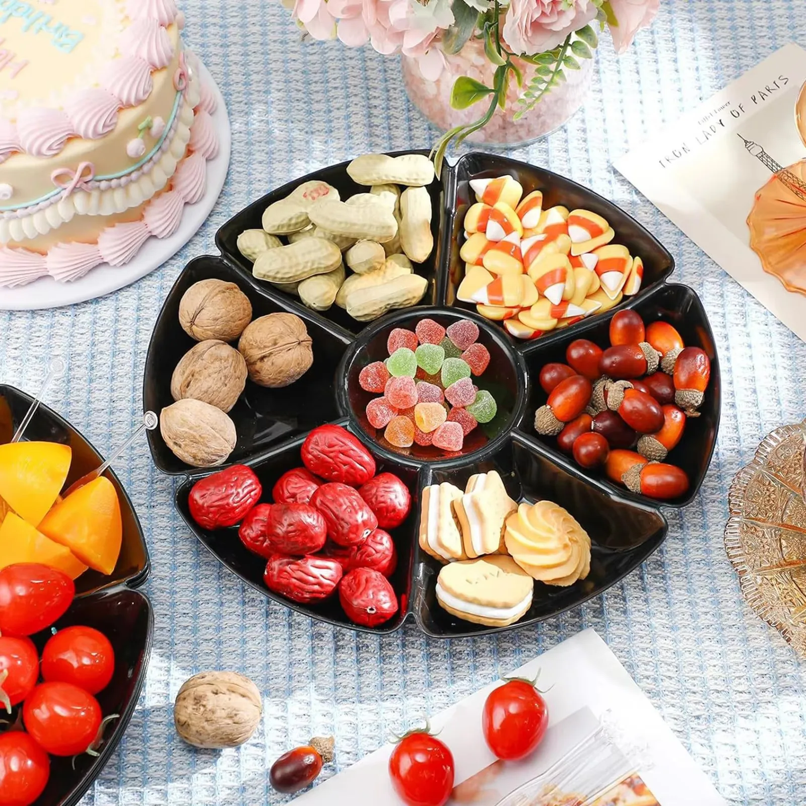 Divided Snack Serving Tray Dried Fruit Tray Multifunctional Appetizer Platter Nut Candy Platter for Dessert Cakes Nuts
