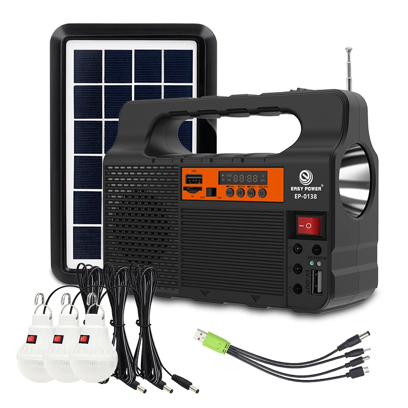 Small portable emergency solar system for home use with lights and radio