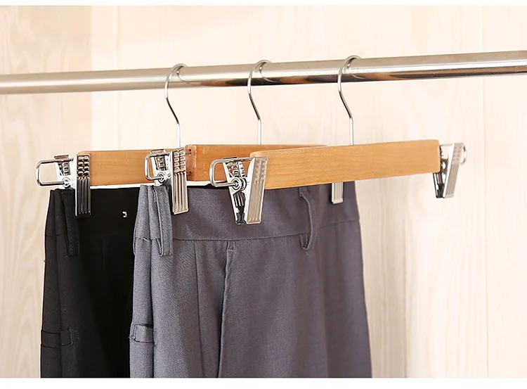 Bulk black natural wood walmart pants trouser hanger with clip for shop