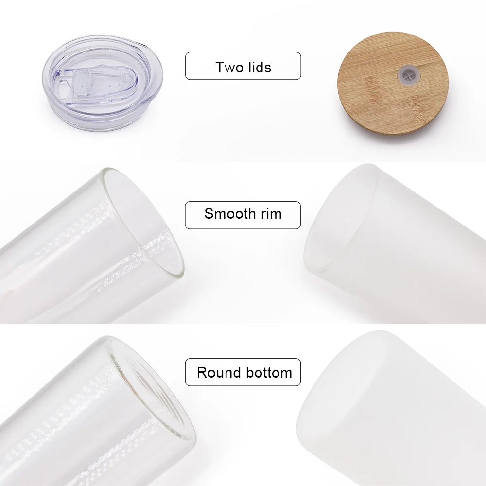 2022 Summer hot product 25oz Glass Tumbler sublimation clear frosted with lid and straw For Heat Press