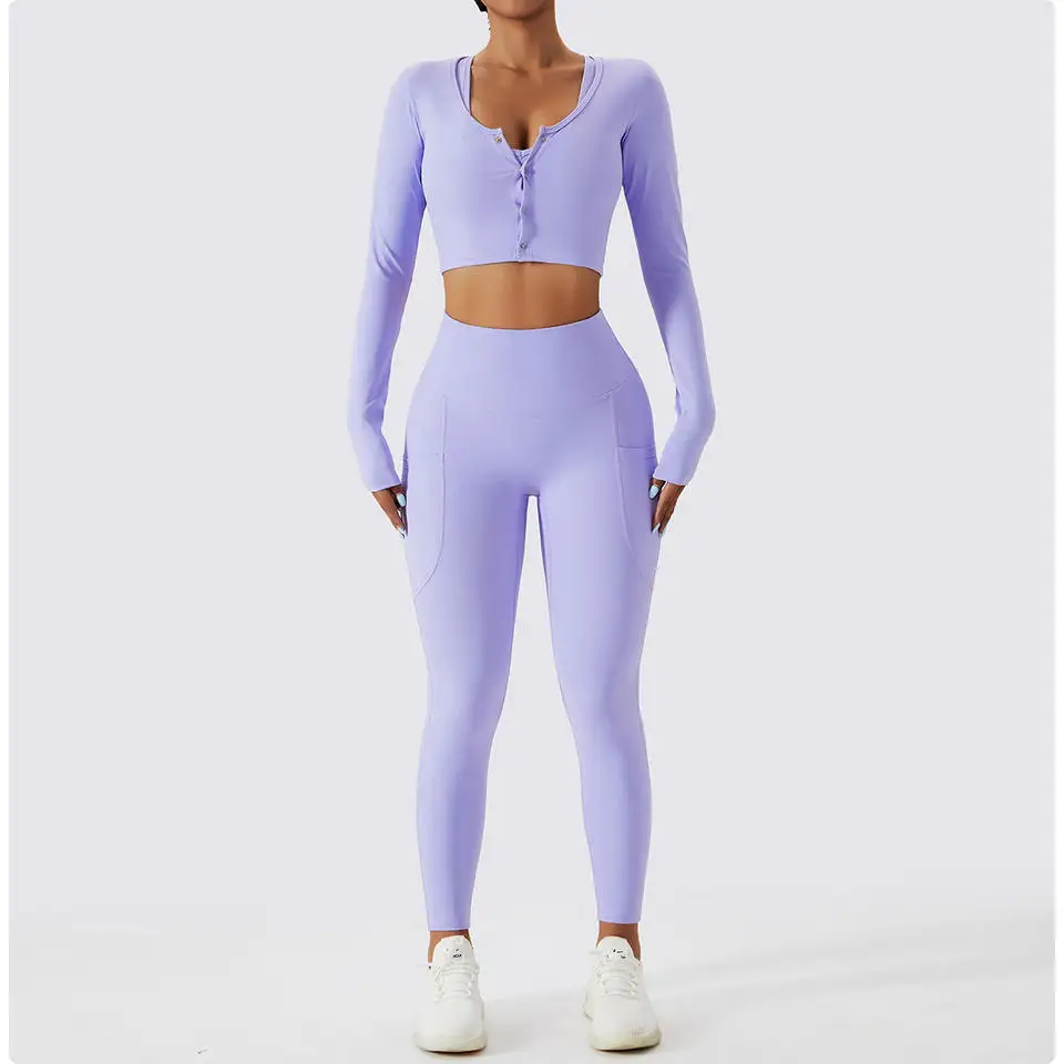 Free Sample 3 Piece Women Workout Clothes Tracksuit Women Breathable Sports Long Sleeve Female Gym Clothing Athletic Yoga Sets