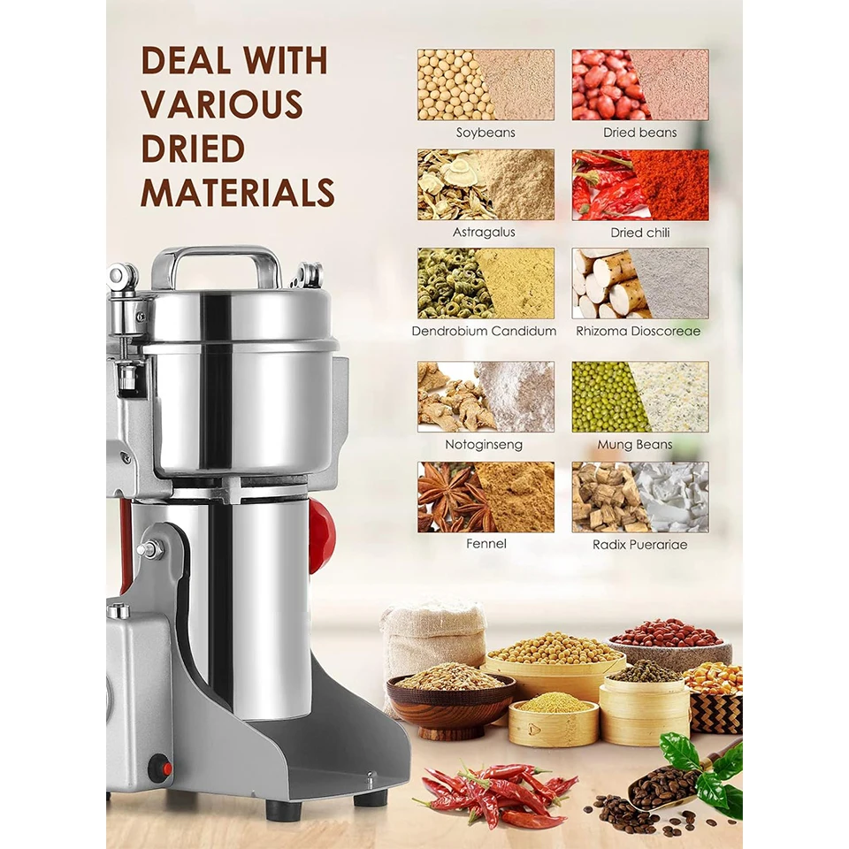 800g Electric Grain Grinder Mill Safety Upgraded 2400W High-speed Spice Herb Grinder Commercial Superfine Machine Dry Cereals