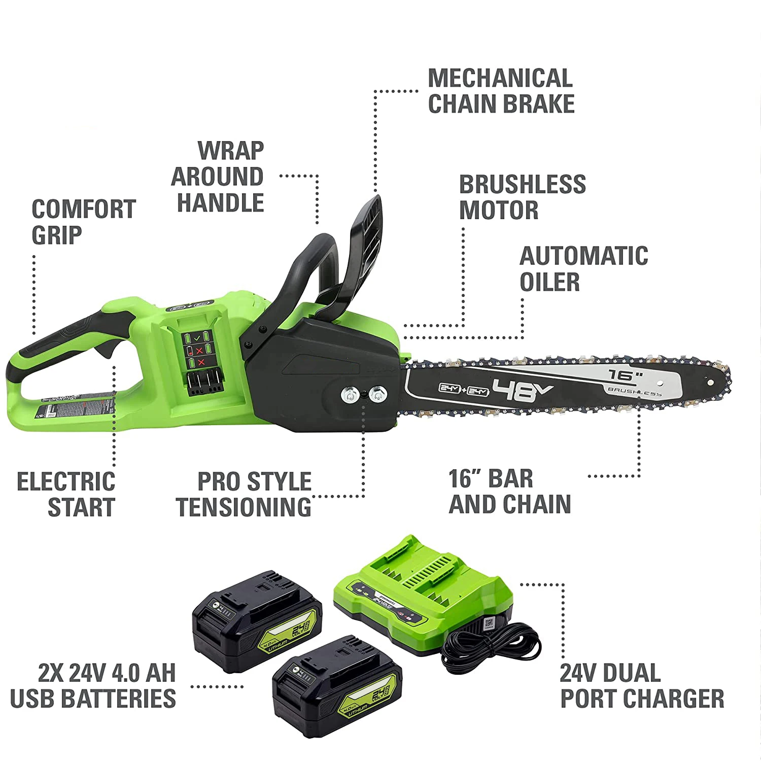 16 Inch Electric Rechargeable Battery operated Brushless Cordless Hand Chainsaw Chain Saw price