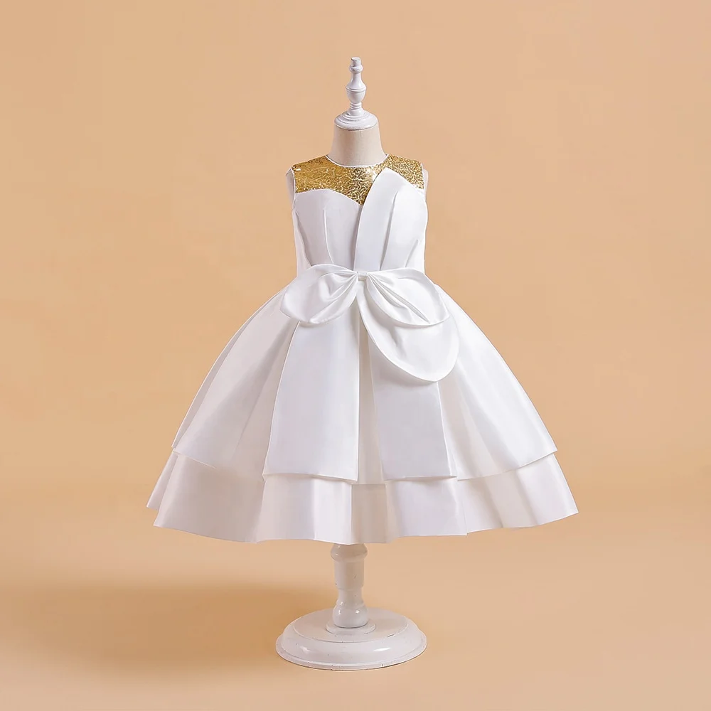 Новейшие Модные Детские платья с блестками для девочек детские свадебные дизайнерские атласные белым цветком
