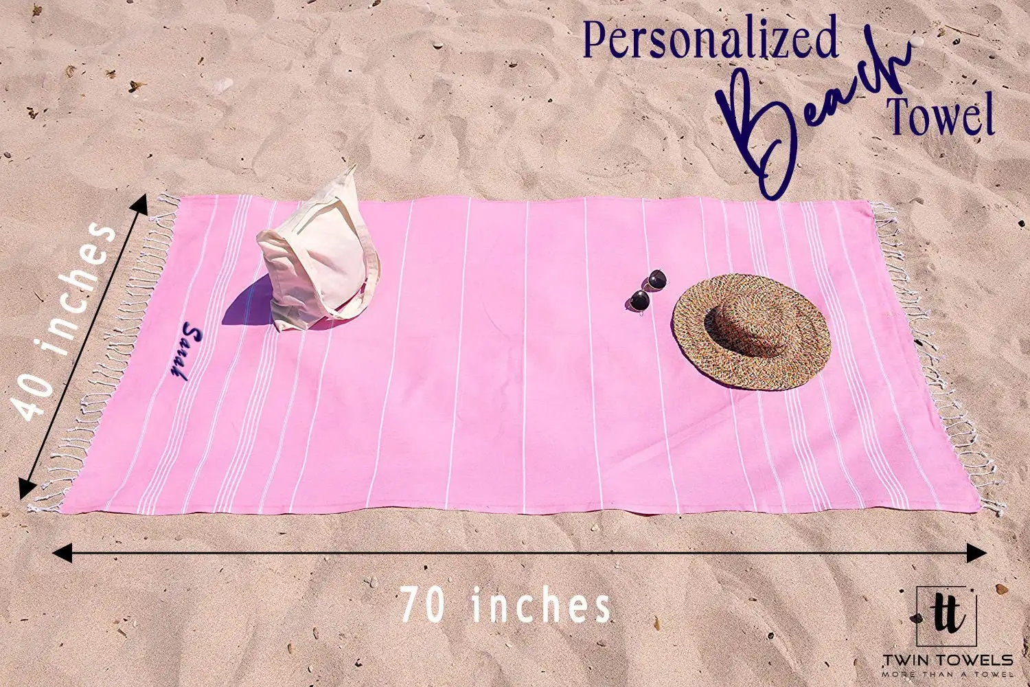 Personalized 70x40 Beach Towel Monogrammed Turkish Wedding & Bridal Party Custom Gifts Bachelorette & Beach Bash Accessory
