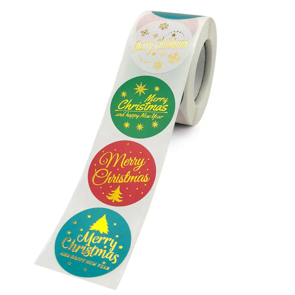 Printing Christmas Gold Foil Hot Press Packaging Label Sheets Custom Business Logo Waterproof Vinyl Adhesive Stickers Labels