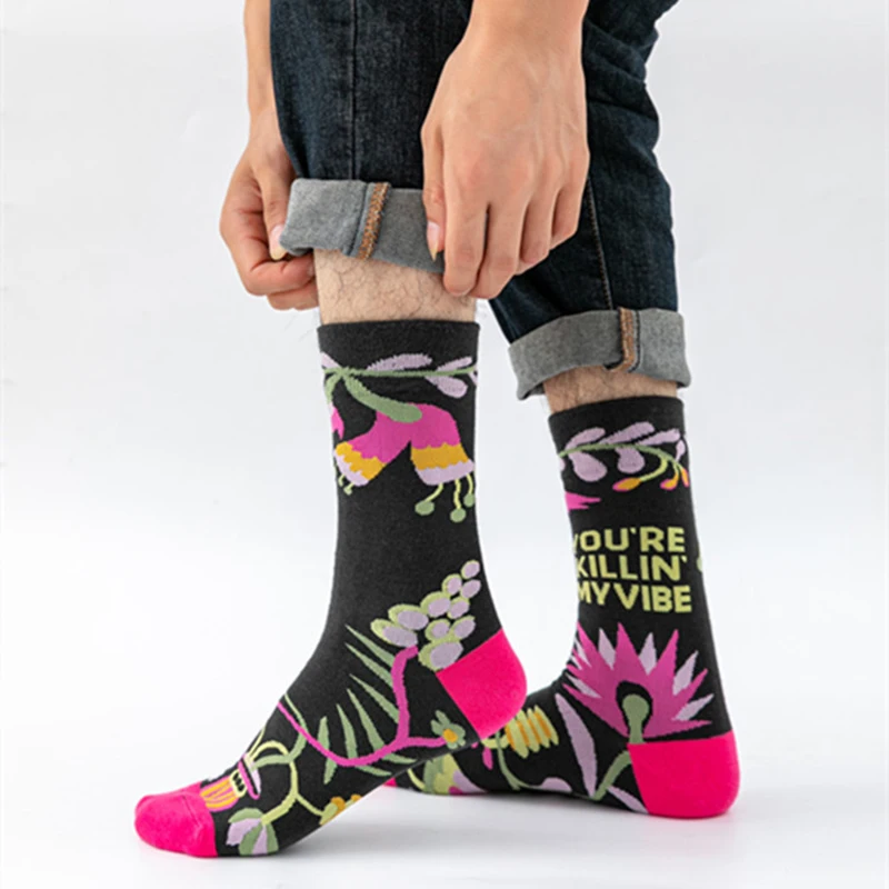 Beautiful Fancy Flower Socks Designer Patterned Fashion Happy Men Women Unisex Colorful Socks