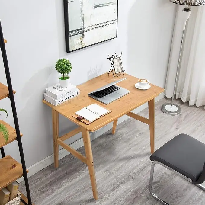 Laptop Writing Desk Bamboo Home Office Table 2 Drawers Modern Furniture Simple Study Makeup Workstation Computer Gaming Table