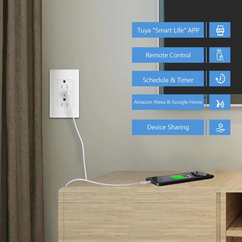 Американский стандарт 125 в 15 А Wi-Fi USB-разъем питания для домашнего использования