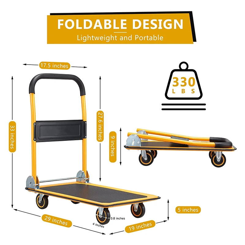 Platform Hand Trolley Heavy Duty Push Cart Dolly Moving Platform Hand Truck 4 Wheel Trolley Platform