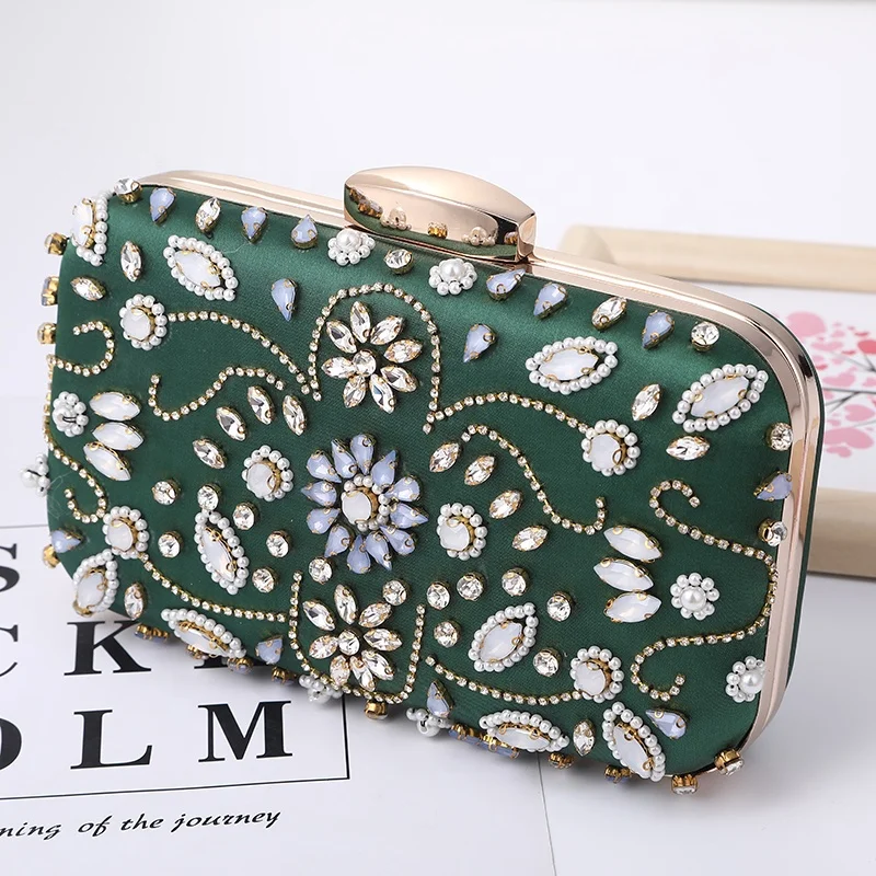 Wholesale Luxury Party Handbags Trend Women Custom Handmade Beaded Crystal Mini Bags Embroidery Exquisite Dress Bridal Bags