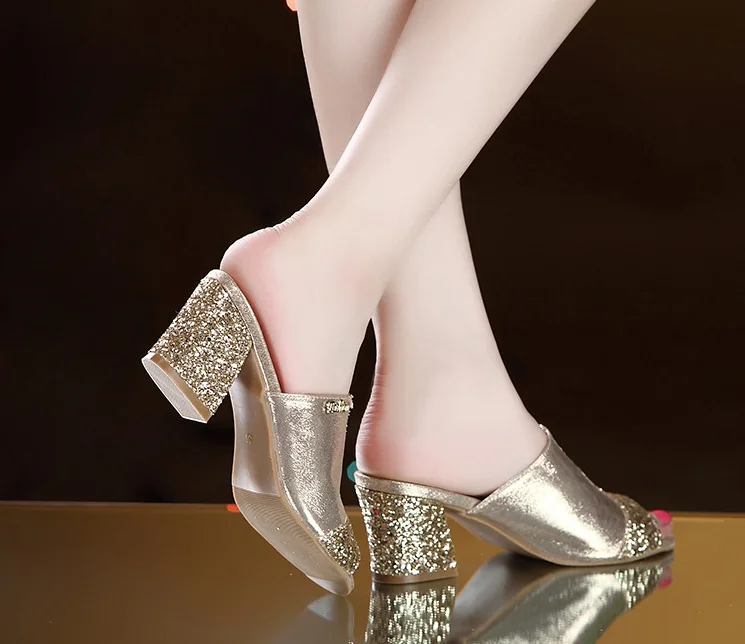 Women Golden Fish billed High heeled Slippers Fashion sandals