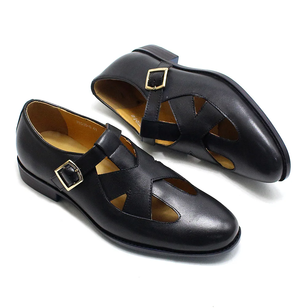 Breathable Soft Cow Leather Casual Shoes for Men Summer Buckle Strap Male Sandals Comfortable Outdoor Handmade Casual Shoes