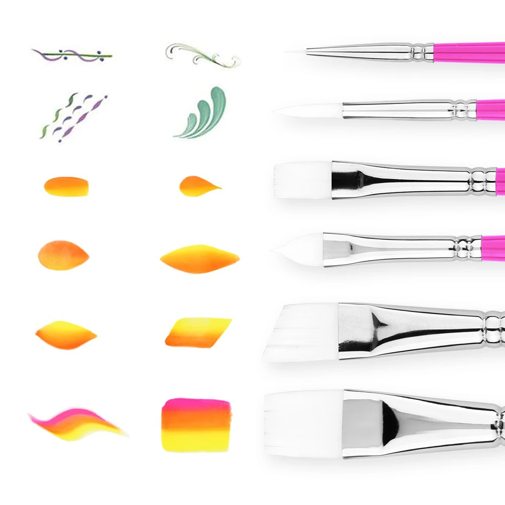 Golden Maple 10pcs Nylon Hair Face Body Painting Brush Rose Pink Wood Handle Detail Flat Face Paint Brushes Set