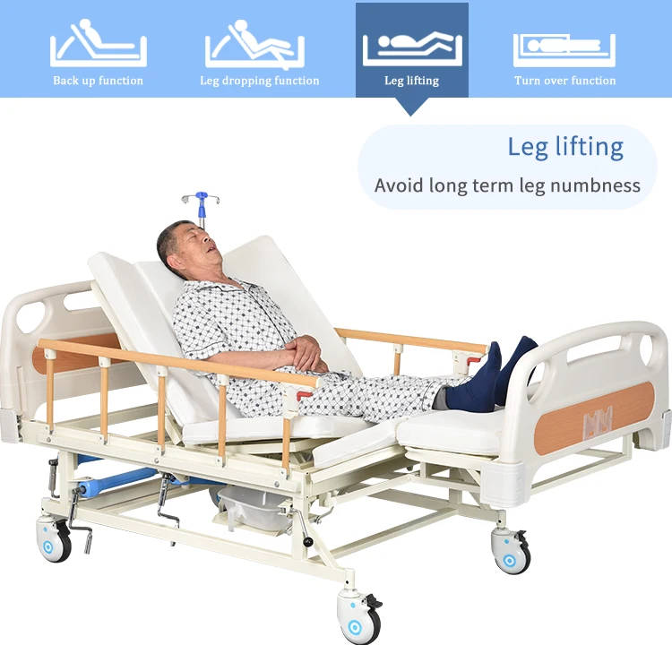 
Home use elderly care adjustable medical hospital bed with toilet 