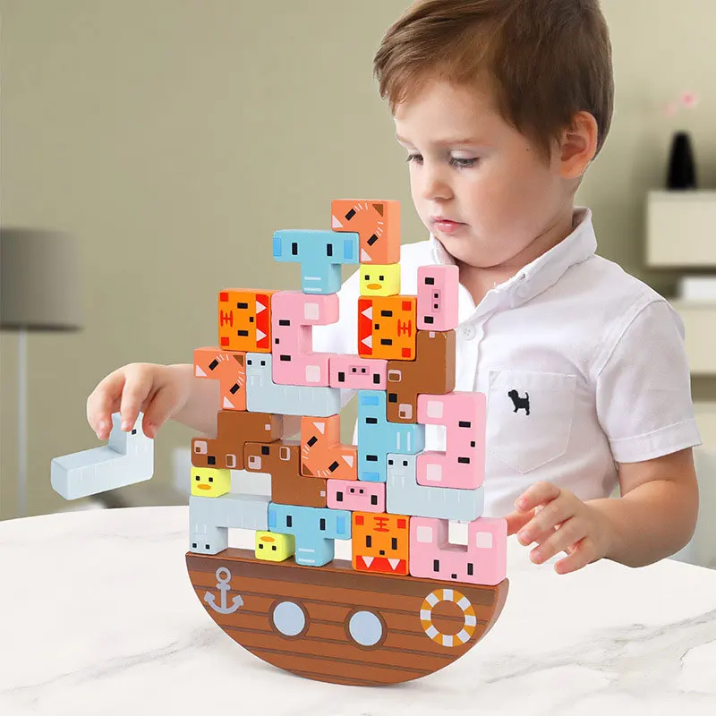 Montessori educational Russian Colorful Stacked Box Balancing Building Blocks, Balancing Wooden Block, Balancing Toys for Kids