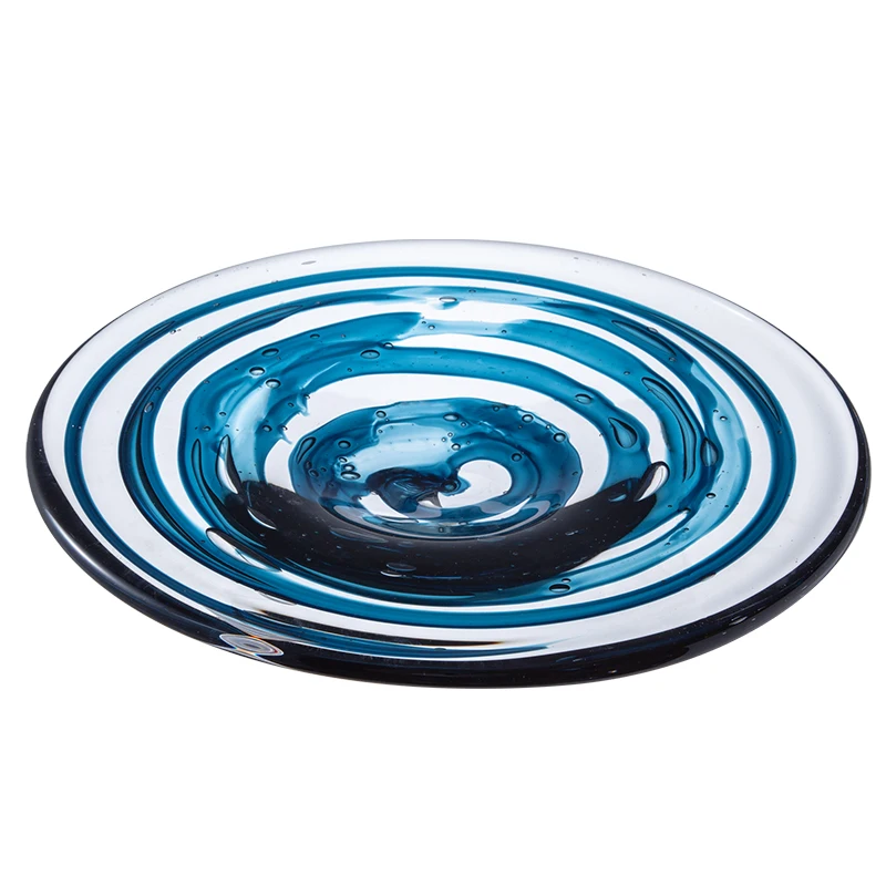 Blue&white striped flat plate without base table big vintage fruit bowl tray plate