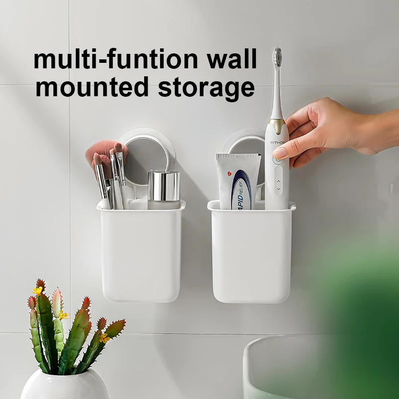 Drill-Free  Removable Multifunctional Vacuum Plastic Suction Cup Toothbrush Holder Wall Mounted For Bathroom Accessories